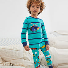 Load image into Gallery viewer, Blue/Red Stripe Vehicules Snuggle Pyjamas 3 Pack (9mths-6yrs)
