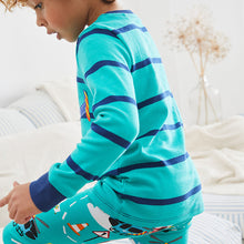 Load image into Gallery viewer, Blue/Red Stripe Vehicules Snuggle Pyjamas 3 Pack (9mths-6yrs)