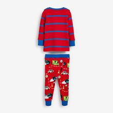 Load image into Gallery viewer, Blue/Red Stripe Vehicules Snuggle Pyjamas 3 Pack (9mths-6yrs)