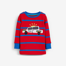 Load image into Gallery viewer, Blue/Red Stripe Vehicules Snuggle Pyjamas 3 Pack (9mths-6yrs)