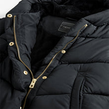 Load image into Gallery viewer, Black Regular Length Shower Resistant Faux Fur Lined Hooded Padded Coat (3-12yrs)