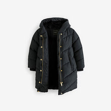 Load image into Gallery viewer, Black Regular Length Shower Resistant Faux Fur Lined Hooded Padded Coat (3-12yrs)