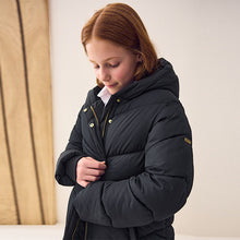 Load image into Gallery viewer, Black Regular Length Shower Resistant Faux Fur Lined Hooded Padded Coat (3-12yrs)