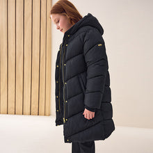 Load image into Gallery viewer, Black Regular Length Shower Resistant Faux Fur Lined Hooded Padded Coat (3-12yrs)
