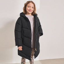 Load image into Gallery viewer, Black Regular Length Shower Resistant Faux Fur Lined Hooded Padded Coat (3-12yrs)