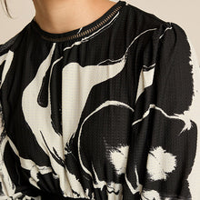 Load image into Gallery viewer, Black/White Mono Floral Long Sleeve Mini Dress
