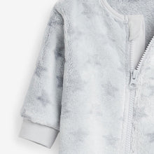 Load image into Gallery viewer, Grey Star Fleece Baby Sleepsuit (0-18mths)