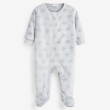 Load image into Gallery viewer, Grey Star Fleece Baby Sleepsuit (0-18mths)