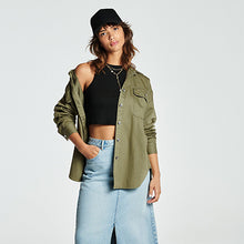 Load image into Gallery viewer, Khaki Green Oversized Denim Shirt