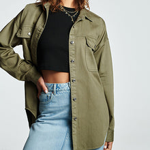 Load image into Gallery viewer, Khaki Green Oversized Denim Shirt