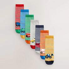 Load image into Gallery viewer, Vehicle Stripe Cotton Rich Socks 7 Pack
