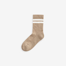 Load image into Gallery viewer, Neutral/Brown/White/Grey Cushioned Footbed Cotton Rich Ribbed Tipped Socks 5 Pack