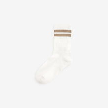 Load image into Gallery viewer, Neutral/Brown/White/Grey Cushioned Footbed Cotton Rich Ribbed Tipped Socks 5 Pack