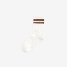 Load image into Gallery viewer, Neutral/Brown/White/Grey Cushioned Footbed Cotton Rich Ribbed Tipped Socks 5 Pack