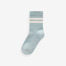 Load image into Gallery viewer, Mineral Blue/Grey Cushioned Footbed Cotton Rich Ribbed Tipped Socks 5 Pack