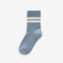 Load image into Gallery viewer, Mineral Blue/Grey Cushioned Footbed Cotton Rich Ribbed Tipped Socks 5 Pack