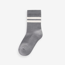 Load image into Gallery viewer, Mineral Blue/Grey Cushioned Footbed Cotton Rich Ribbed Tipped Socks 5 Pack