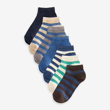 Load image into Gallery viewer, Blue Stripe 7 Pack Cotton Rich Trainer Socks
