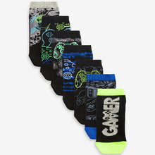 Load image into Gallery viewer, Black Gaming 7 Pack Cotton Rich Trainer Socks