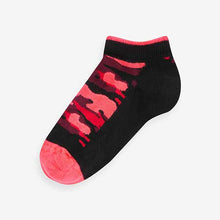 Load image into Gallery viewer, Black Bright Camo 7 Pack Cotton Rich Trainer Socks