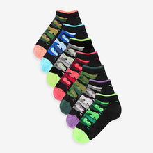 Load image into Gallery viewer, Black Bright Camo 7 Pack Cotton Rich Trainer Socks