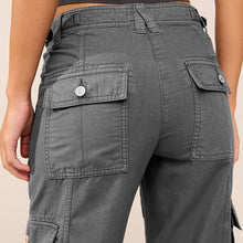 Load image into Gallery viewer, Charcoal Grey 100% Cotton Adjustable Waist Cargo Trousers