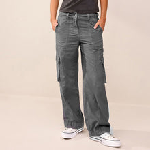 Load image into Gallery viewer, Charcoal Grey 100% Cotton Adjustable Waist Cargo Trousers