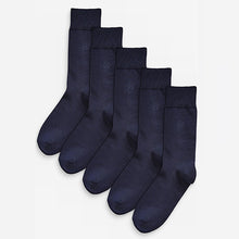 Load image into Gallery viewer, Navy Blue Embroidered Lasting Fresh Socks 5 Pack