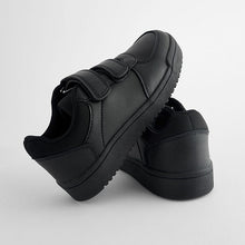 Load image into Gallery viewer, Black Standard Fit (F) 2 Straps Touch Fastening School Shoes