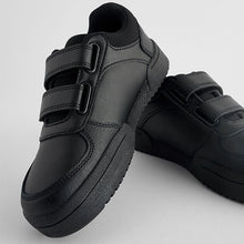 Load image into Gallery viewer, Black Standard Fit (F) 2 Straps Touch Fastening School Shoes