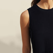 Load image into Gallery viewer, Black Sleeveless 100% Cotton Crew Neck Tiered Summer Maxi Jersey Dress