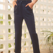 Load image into Gallery viewer, Navy Blue Linen Blend Taper Trousers
