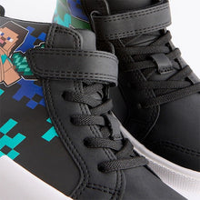 Load image into Gallery viewer, Black Standard Fit (F) Minecraft Elastic Lace High Top Trainers