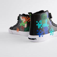Load image into Gallery viewer, Black Standard Fit (F) Minecraft Elastic Lace High Top Trainers