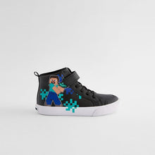 Load image into Gallery viewer, Black Standard Fit (F) Minecraft Elastic Lace High Top Trainers
