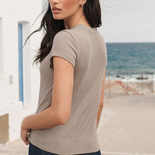 Load image into Gallery viewer, Grey Soft Touch Ribbed Short Sleeve T-Shirt with TENCEL™ Lyocell