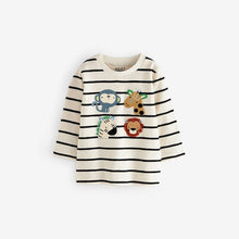Load image into Gallery viewer, Ecru Stripe Long Sleeve Character T-Shirt (3mths-6yrs)