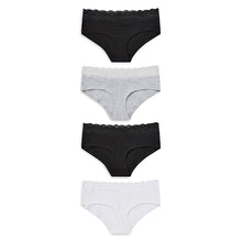 Load image into Gallery viewer, Monochrome Lace Trim Cotton Blend Knickers 4 Pack