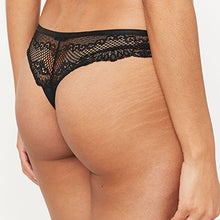 Load image into Gallery viewer, Black Thong Fit Microfibre And Lace Knickers