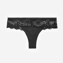 Load image into Gallery viewer, Black Thong Fit Microfibre And Lace Knickers