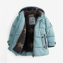 Load image into Gallery viewer, Mineral Blue Borg Teddy Lined Padded Coat (3mths-6yrs)