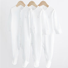 Load image into Gallery viewer, White Cotton Baby Sleepsuits 3 Pack (0-18mths)