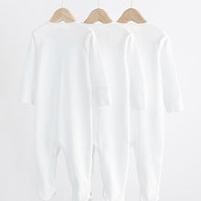 Load image into Gallery viewer, White Cotton Baby Sleepsuits 3 Pack (0-18mths)