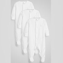 Load image into Gallery viewer, White Cotton Baby Sleepsuits 3 Pack (0-18mths)