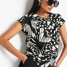 Load image into Gallery viewer, Mono Abstract Butterfly Short Sleeve Ruched Front Textured T-Shirt