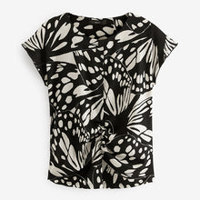 Load image into Gallery viewer, Mono Abstract Butterfly Short Sleeve Ruched Front Textured T-Shirt