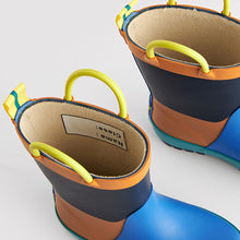 Load image into Gallery viewer, Blue/Orange Colourblock Handle Pull-On Wellies