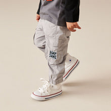 Load image into Gallery viewer, Grey Badged Lined 100% Cotton Cargo Trousers (3mths-6yrs)