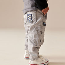 Load image into Gallery viewer, Grey Badged Lined 100% Cotton Cargo Trousers (3mths-6yrs)