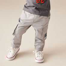 Load image into Gallery viewer, Grey Badged Lined 100% Cotton Cargo Trousers (3mths-6yrs)